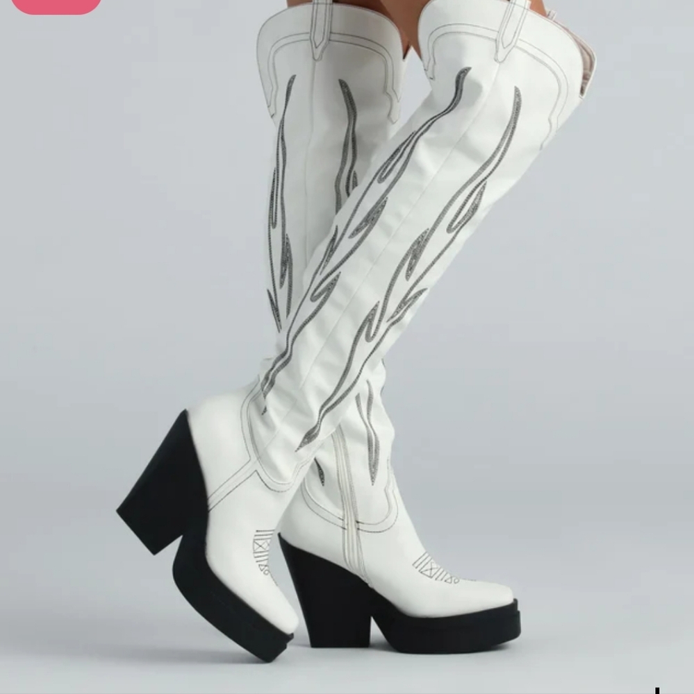 Western over the knee platform cowboy boots Countrt  white sz 7